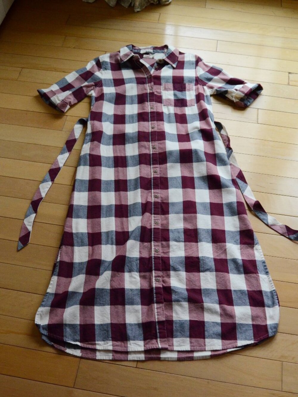 Faherty Shirt Dress Plaid Flannel Short Sleeve Button Up Belted Size M